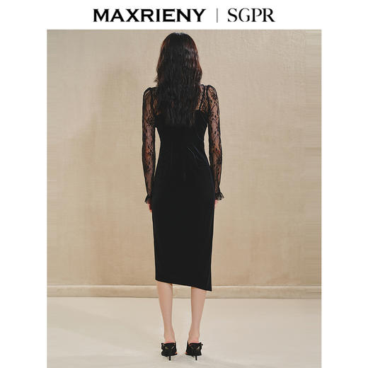 【商场同款】MAXRIENY法式浪漫复古连衣裙蕾丝丝绒长裙抽褶包臀(货号:MS85DR761) 商品图3