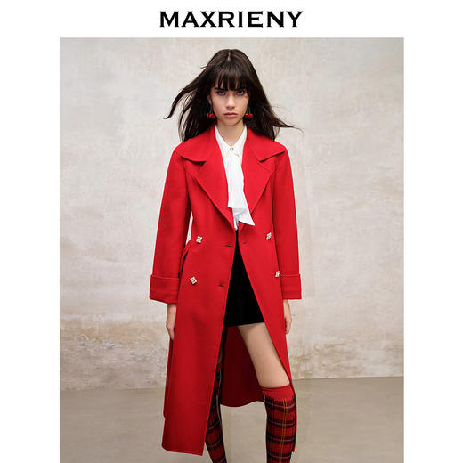 MAXRIENY极简垂坠感直身大衣长款双面呢羊毛外套(货号:MS88CT517) 商品图1