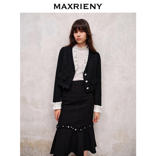 MAXRIENY*复古小香风撞色领口荷叶外套高级(货号:MS88JA508) 商品图2