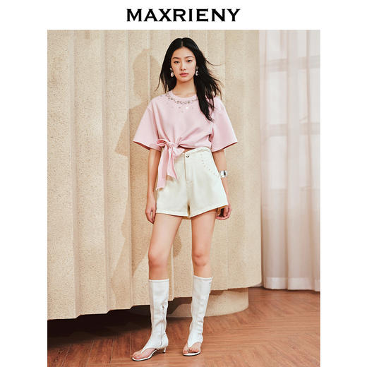 MAXRIENY*休闲感蝴蝶结绑带t恤修身显瘦上衣女(货号:MS85TS016) 商品图1