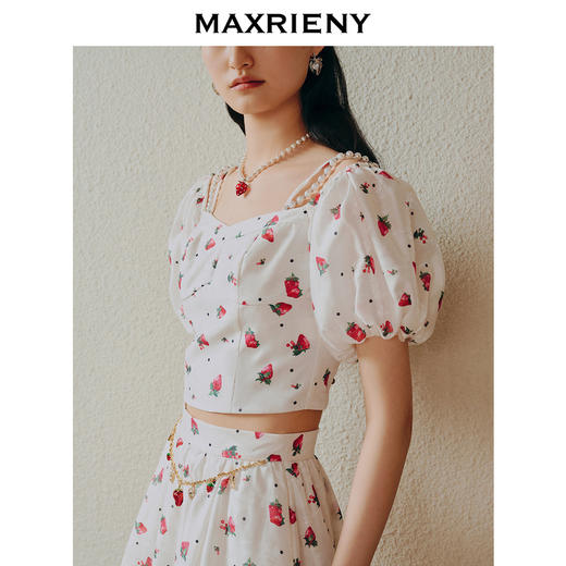 MAXRIENY甜美风草莓一字肩雪纺衫截短*上衣(货号:MC88TP251) 商品图2