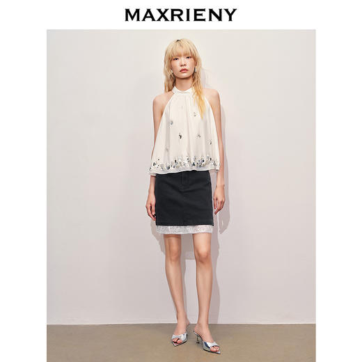【海边度假-商场同款】MAXRIENY华丽*氛围感钉珠挂脖上衣(货号:MC85TP258) 商品图1