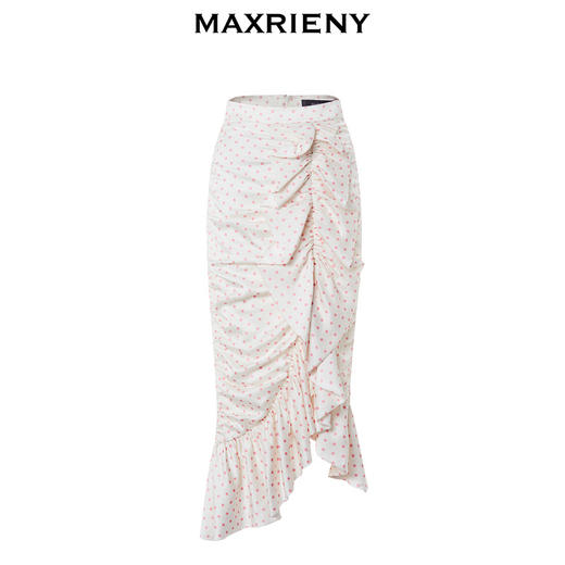 MAXRIENY复古浪漫粉波点抽褶鱼尾半裙雪纺裙(货号:MC88SK564) 商品图4