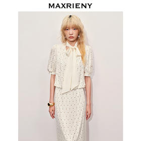 【Day Dreaming-主题纪念款】MAXRIENY甜美烫钻波点蝴蝶结上衣(货号:MC85TP089)