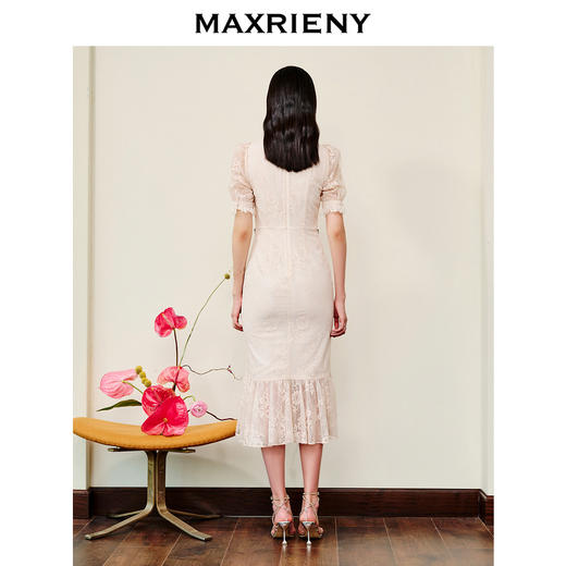 MAXRIENY法式浪漫复古感连衣裙蕾丝泡泡袖茶歇裙(货号:MS88DR293) 商品图3