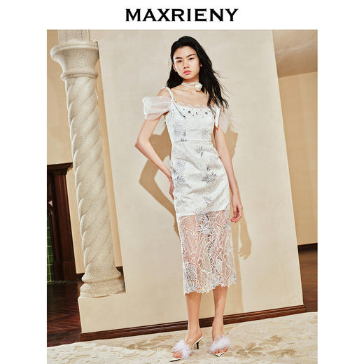 【英式雅皮士-商场同款】MAXRIENY复古优雅蕾丝刺绣连衣裙2024春(货号:MC85DR080) 商品图2