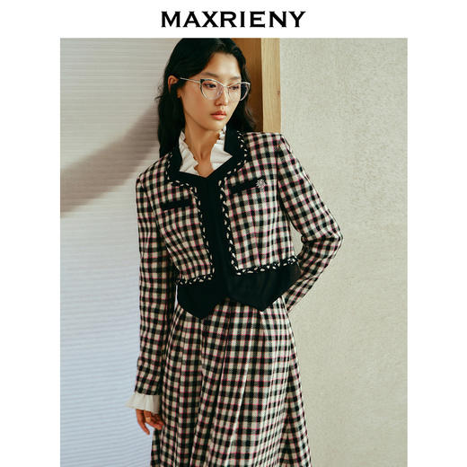 MAXRIENY花火宫廷外套羊毛混纺格纹上衣外搭女(货号:MC88JA772) 商品图3