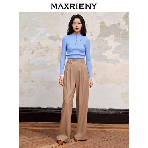 MAXRIENY小立领拉链套头针织修身收腰上衣女(货号:MC88SW587) 商品图1
