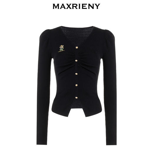 【商场同款】MAXRIENY复古宫廷V领羊腿袖套头针织衫修身上衣女(货号:MC88SW849) 商品图4