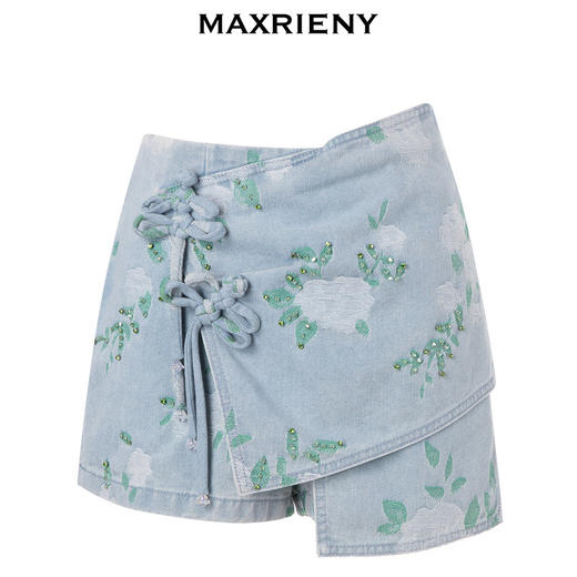 MAXRIENY*复古感新中式盘扣牛仔短裤休闲裤(货号:MC88PA042) 商品图4