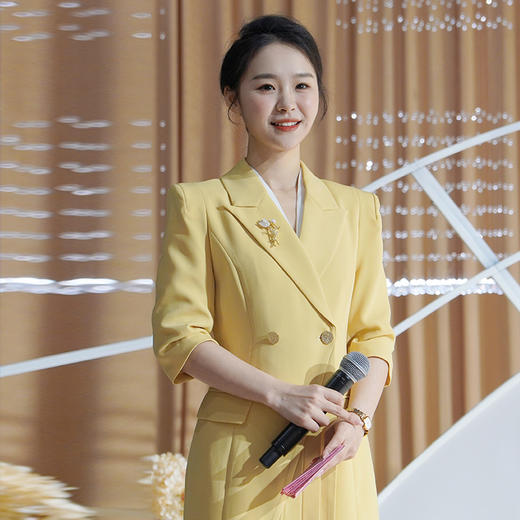 IWY/黄色*西装职业连衣裙女压褶设计感宴会接待主持人播音比赛Q14103 商品图0
