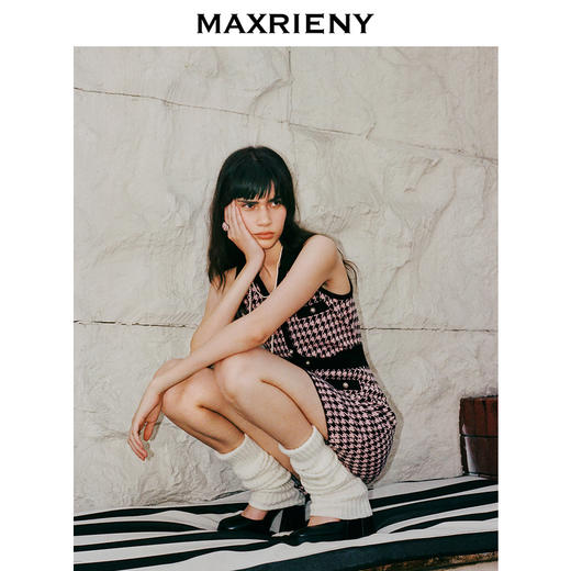 MAXRIENY名媛千金小香连衣裙千鸟格复古针织裙(货号:MS88DR548) 商品图2