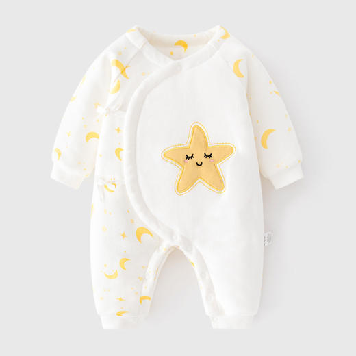 【星星婴儿夹棉和袍连体衣】秋冬新生儿纯棉加厚初生宝宝爬服三层保暖无骨哈衣 商品图0