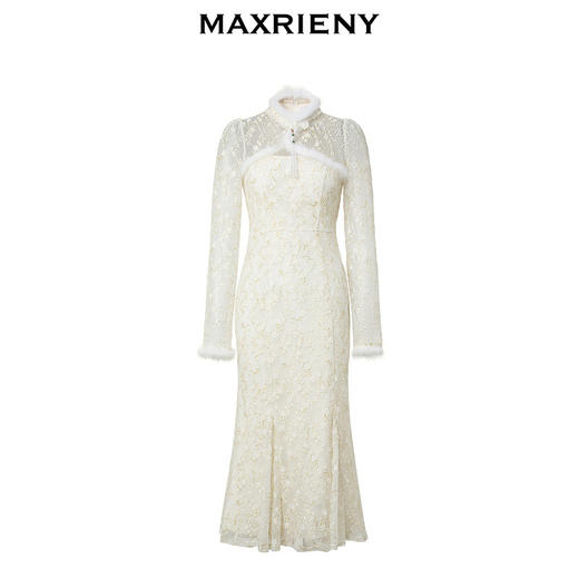 MAXRIENY国风复古风蕾丝鱼尾连衣裙新中式小白裙(货号:MS88DR513) 商品图4