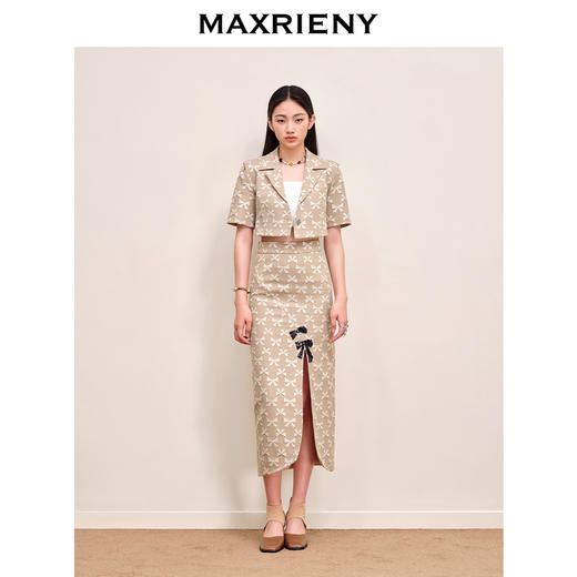 MAXRIENY名媛千金风肌理感蝴蝶结截短外套西装套装(货号:MS88JA541) 商品图1