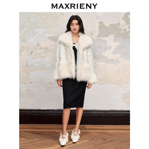 【商场同款】MAXRIENY*轻奢廓形外套2023冬季新款狐狸毛皮草女(货号:MC88FU503) 商品图1