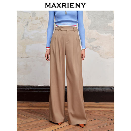 MAXRIENY率性复古感摩卡高腰褶皱阔腿裤梭织休闲裤(货号:MC88PA568) 商品图2