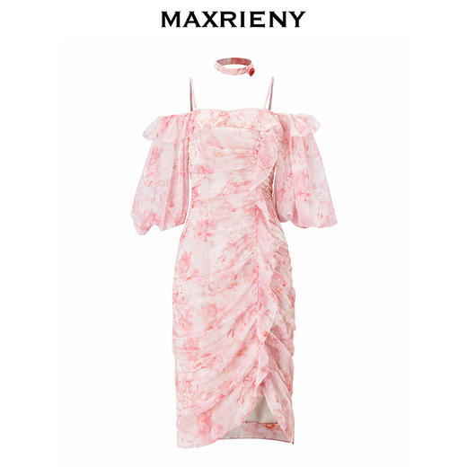 【商场同款】MAXRIENY浪漫甜美感一字肩吊带连衣裙茶歇裙女(货号:MS85DR273) 商品图4