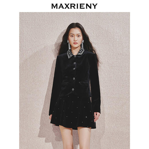 MAXRIENY*复古感丝绒外套2024秋冬新款水钻领收腰上衣女(货号:MS85JA507) 商品图2