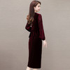 金丝绒包臀裙中长款假两件，长袖裙气质优雅女装职业秋冬裙QYM-LRX-NF8132-1-Y 商品缩略图2