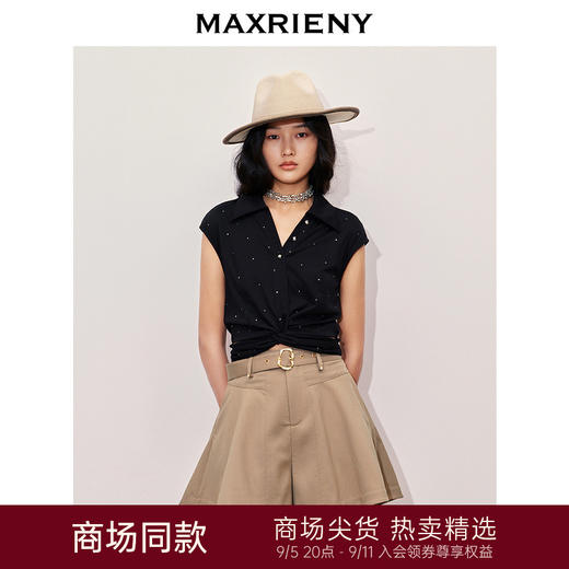 【商场同款】MAXRIENY*休闲烫钻上衣腰部镂空小众设计高级感(货号:MC85TS261) 商品图0