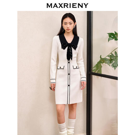 MAXRIENY名媛千金小香风撞色针织连衣裙蝴蝶结(货号:MS88DR528) 商品图2