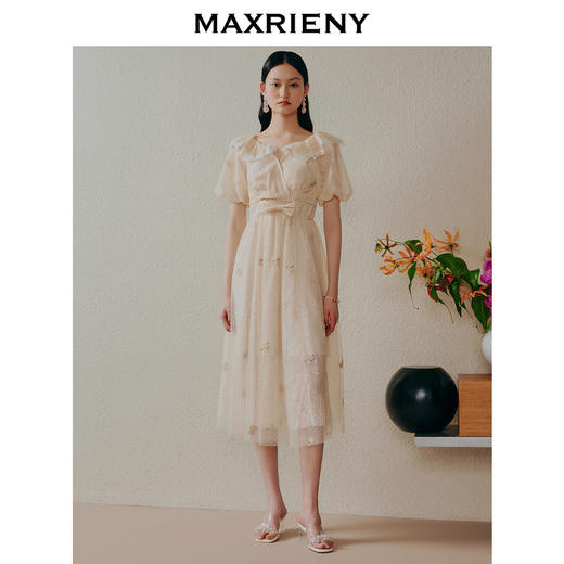MAXRIENY欧式田园风茶歇裙网纱摆裙法式复古连衣裙(货号:MC88DR274) 商品图1