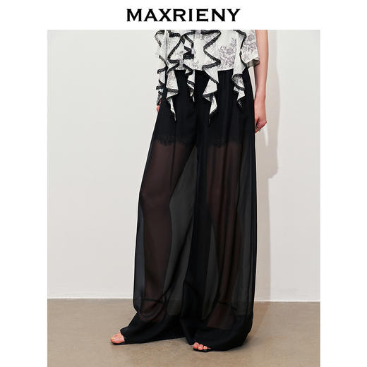 【商场同款】MAXRIENY透视感雪纺阔腿裤装2024夏季新款休闲裤女(货号:MC85PA272) 商品图2