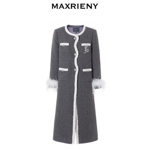 MAXRIENY钉珠大衣羊毛外套格雷风(货号:MC88CT765) 商品图4