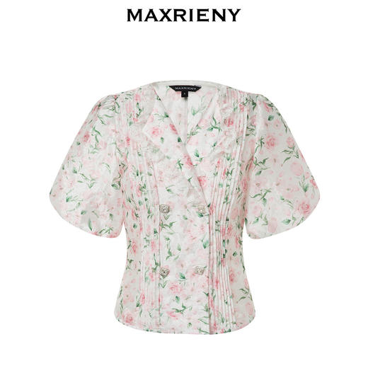 MAXRIENY夏日浪漫衬衫v字翻领玫瑰提花上衣(货号:MC88TP265) 商品图4