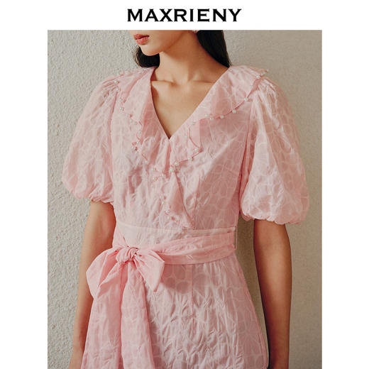 MAXRIENY仙美复古粉系带茶歇裙鱼尾连衣裙夏(货号:MC88DR368) 商品图2