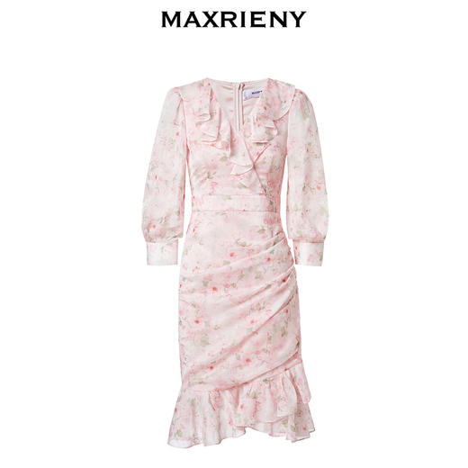 MAXRIENY桃花鱼尾连衣裙浪漫碎花连衣裙郁金香裙子(货号:MS88DR327) 商品图4