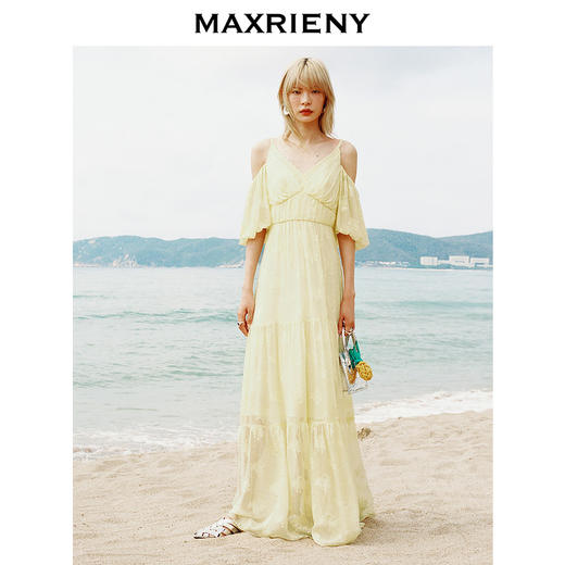 【海边度假-商场同款】MAXRIENY浪漫藤曼桑蚕丝连衣裙收腰散摆(货号:MC85DR343) 商品图1
