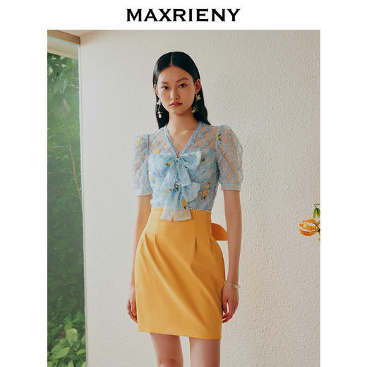 MAXRIENY法式园艺风包臀裙夏款半身裙蝴蝶结裙子(货号:MC88SK258) 商品图1