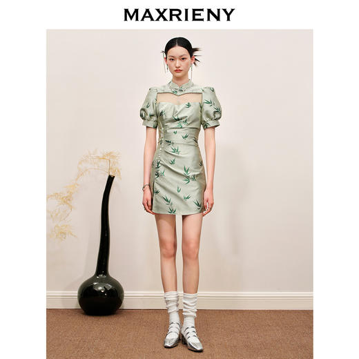 MAXRIENY国风新中式连衣裙薄荷曼波风穿搭(货号:MC88DR546) 商品图1