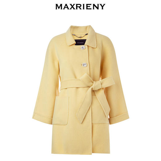 MAXRIENY鹅黄色廓形毛呢大衣冬季复古风衣(货号:MC87CT768) 商品图4