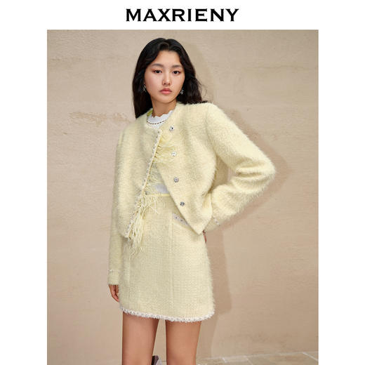 MAXRIENY洛神小香外套毛绒斜门襟宽肩花纱外套(货号:MC88JA778) 商品图3
