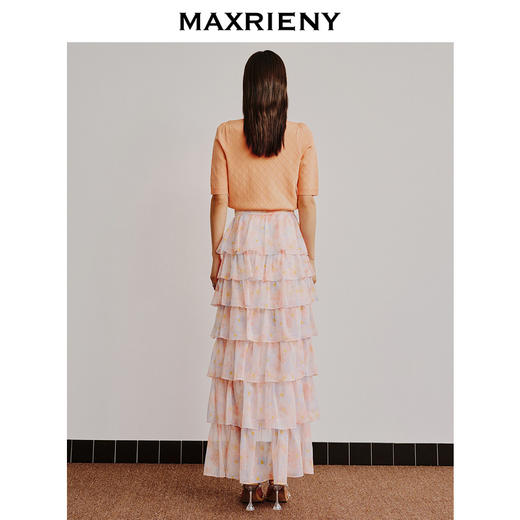 MAXRIENY仙美小众设计感半身裙浪漫渐变橙收腰塔裙(货号:MC88SK304) 商品图3