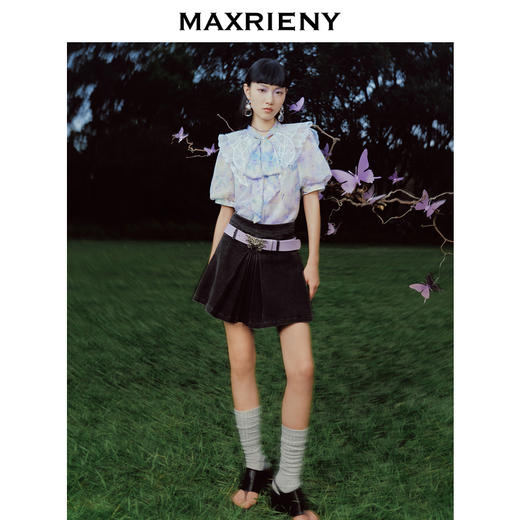 蝴蝶仙紫系列2.0MAXRIENY森系精灵泡泡袖雪纺衫(货号:MC88TP369) 商品图1