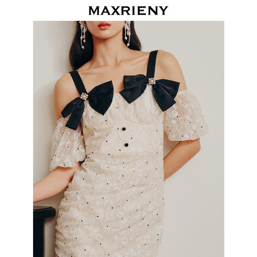 MAXRIENY复古赫本风甜姐儿连衣裙蝴蝶结吊带裙(货号:MC88DR353) 商品图3
