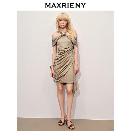 【异域·摩洛哥-商场同款】MAXRIENY**烫钻抽褶修身连衣裙(货号:MC85DR353) 商品图2