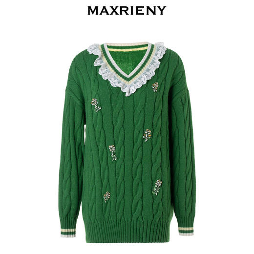 MAXRIENY*复古学院钉钻绣花撞色慵懒针织毛衫(货号:MC88SW815) 商品图4