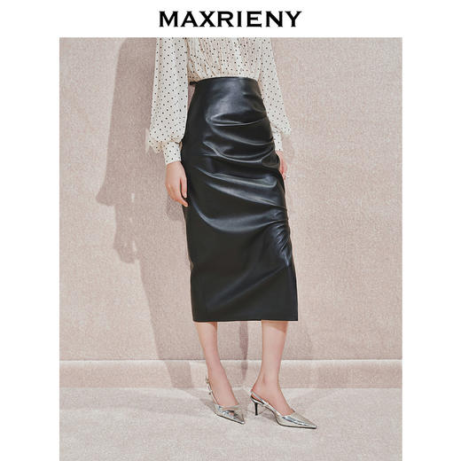 【贵雅日常-商场同款】MAXRIENY复古抽褶性感线条开衩半身裙(货号:MC85SK556) 商品图2