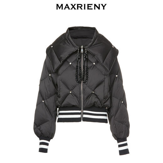 MAXRIENY收褶大翻领星钻夹克羽绒服廓形截短版型女(货号:MC88DC510) 商品图4