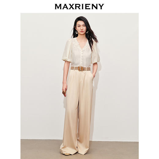 【商场同款】MAXRIENY文艺宫廷风绣花衬衫24夏款修身显瘦v领上衣(货号:MC85TP281) 商品图1