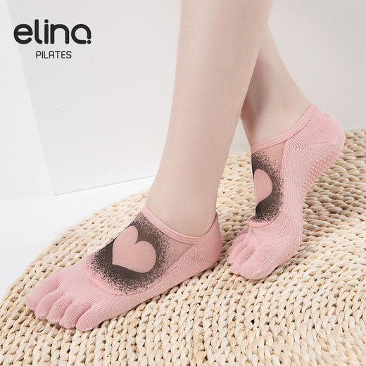 elina一恋2024 网纱印花五趾普拉提瑜伽防滑袜ELR2503 商品图1