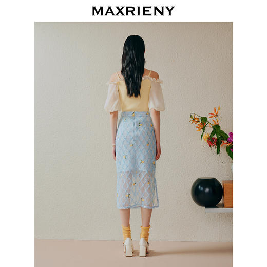 MAXRIENY柠檬半裙肌理感蕾丝高腰一步裙(货号:MC88SK274) 商品图3