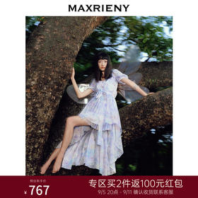 蝴蝶仙紫系列2.0MAXRIENY森系精灵风拖尾连衣裙(货号:MC88DR315)