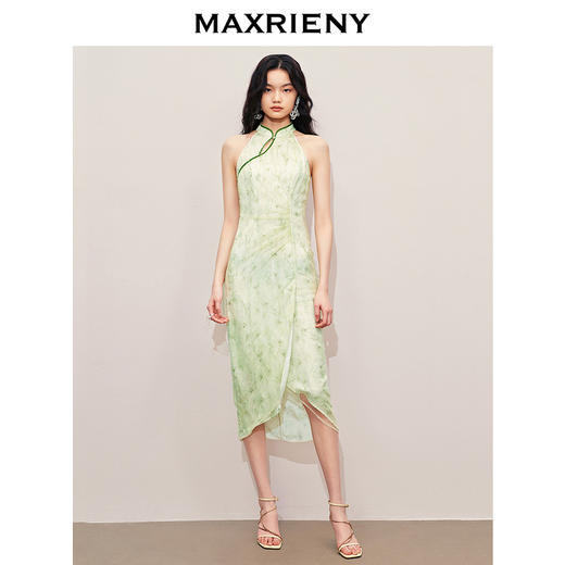 【商场同款】MAXRIENY清冷新中式连衣裙薄荷曼波国风旗袍裙子(货号:MS85DR275) 商品图3