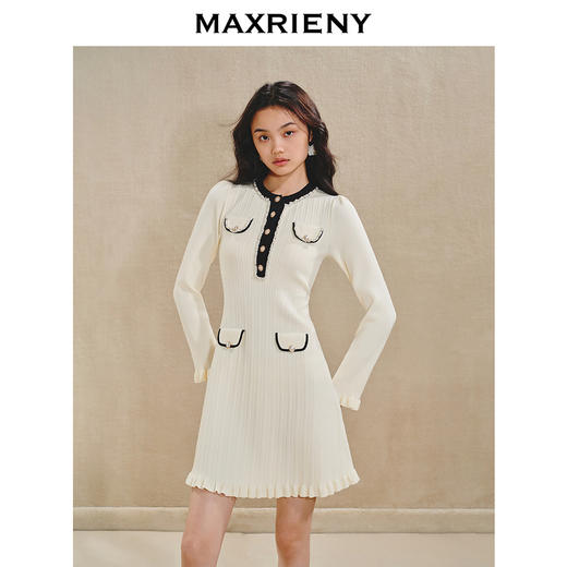 MAXRIENY千金玛德琳裙2024秋冬新款千金小香风连衣裙修身显瘦(货号:MS85DR522) 商品图0